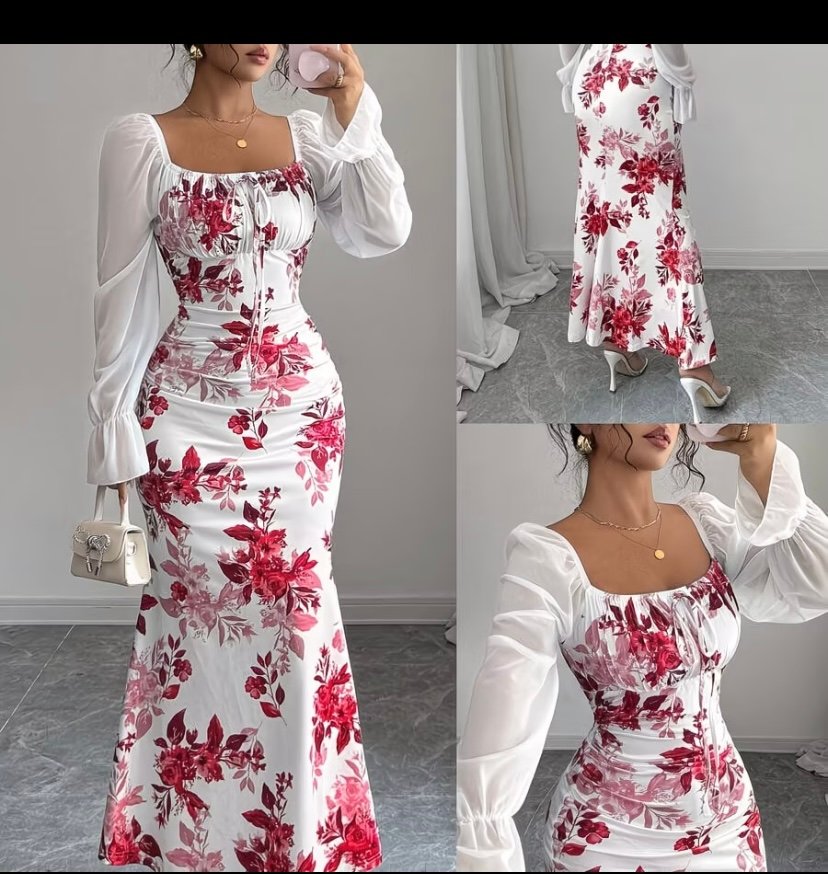 Flower long sleeve dress for women
