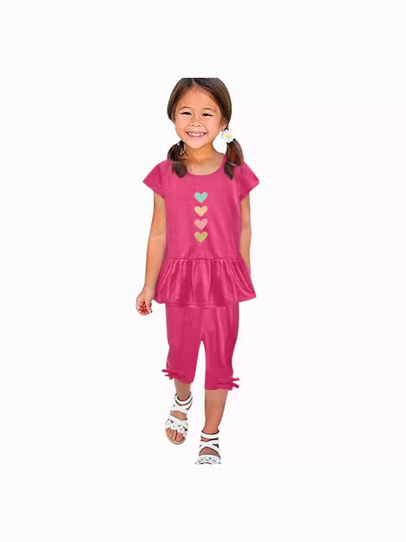 Girls' Cartoon Print Summer Set - Top & Capri Pants