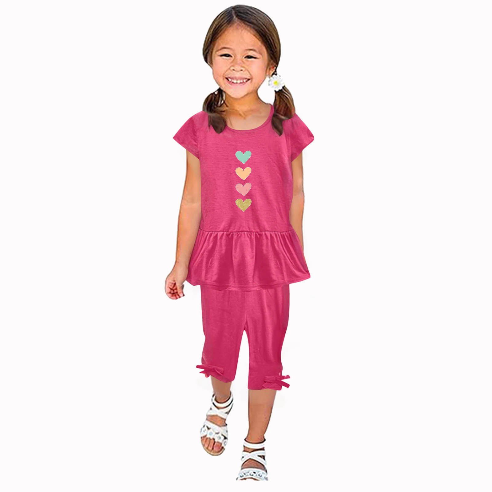 Girls' Cartoon Print Summer Set - Top & Capri Pants