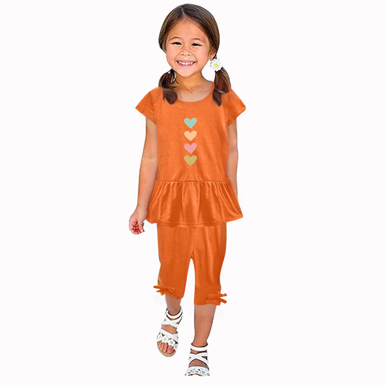 Girls' Cartoon Print Summer Set - Top & Capri Pants