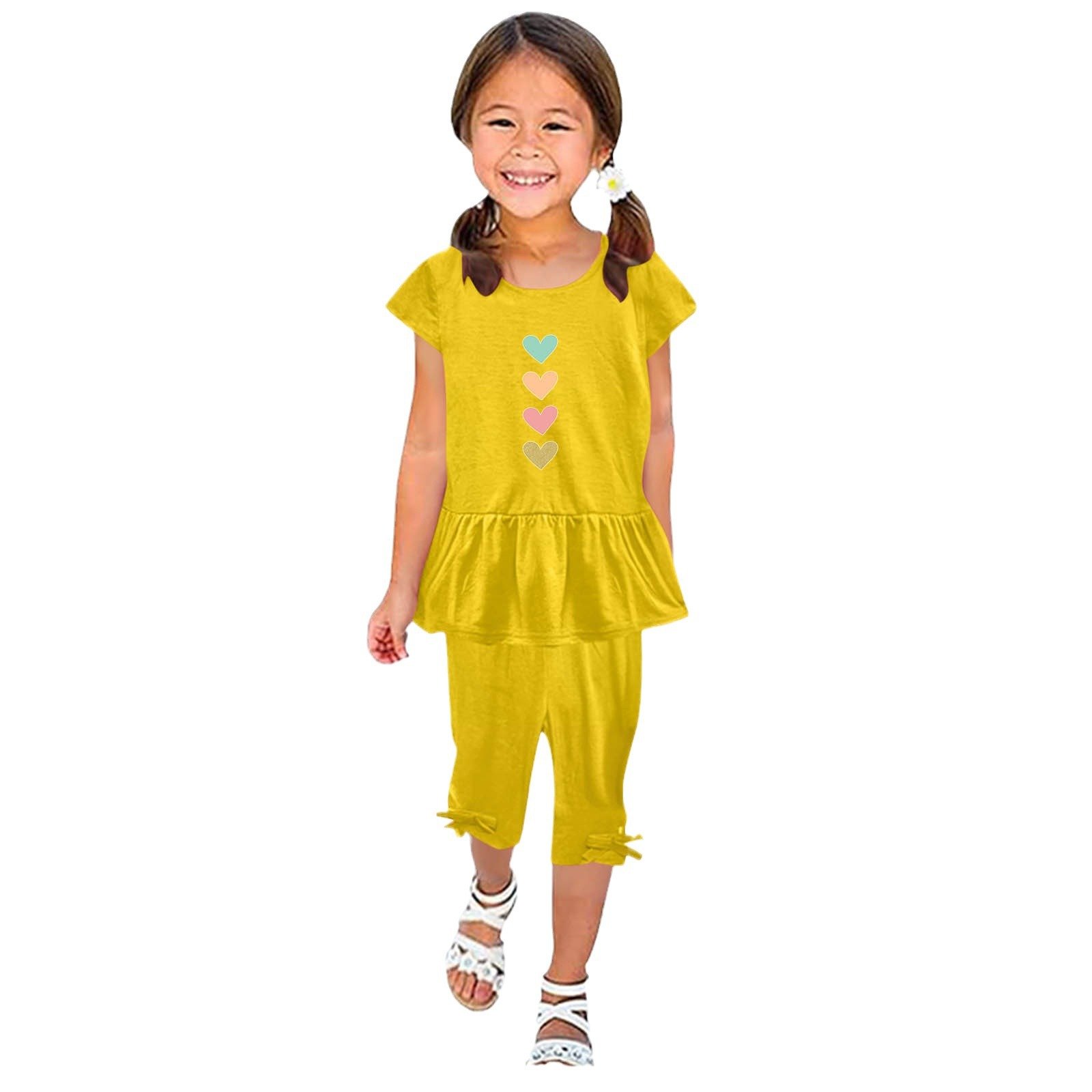 Girls' Cartoon Print Summer Set - Top & Capri Pants