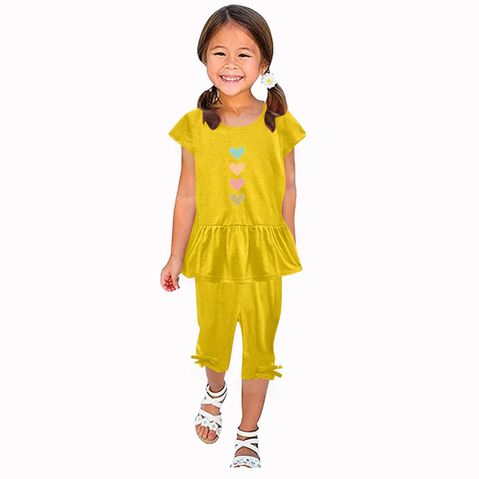 Girls' Cartoon Print Summer Set - Top & Capri Pants