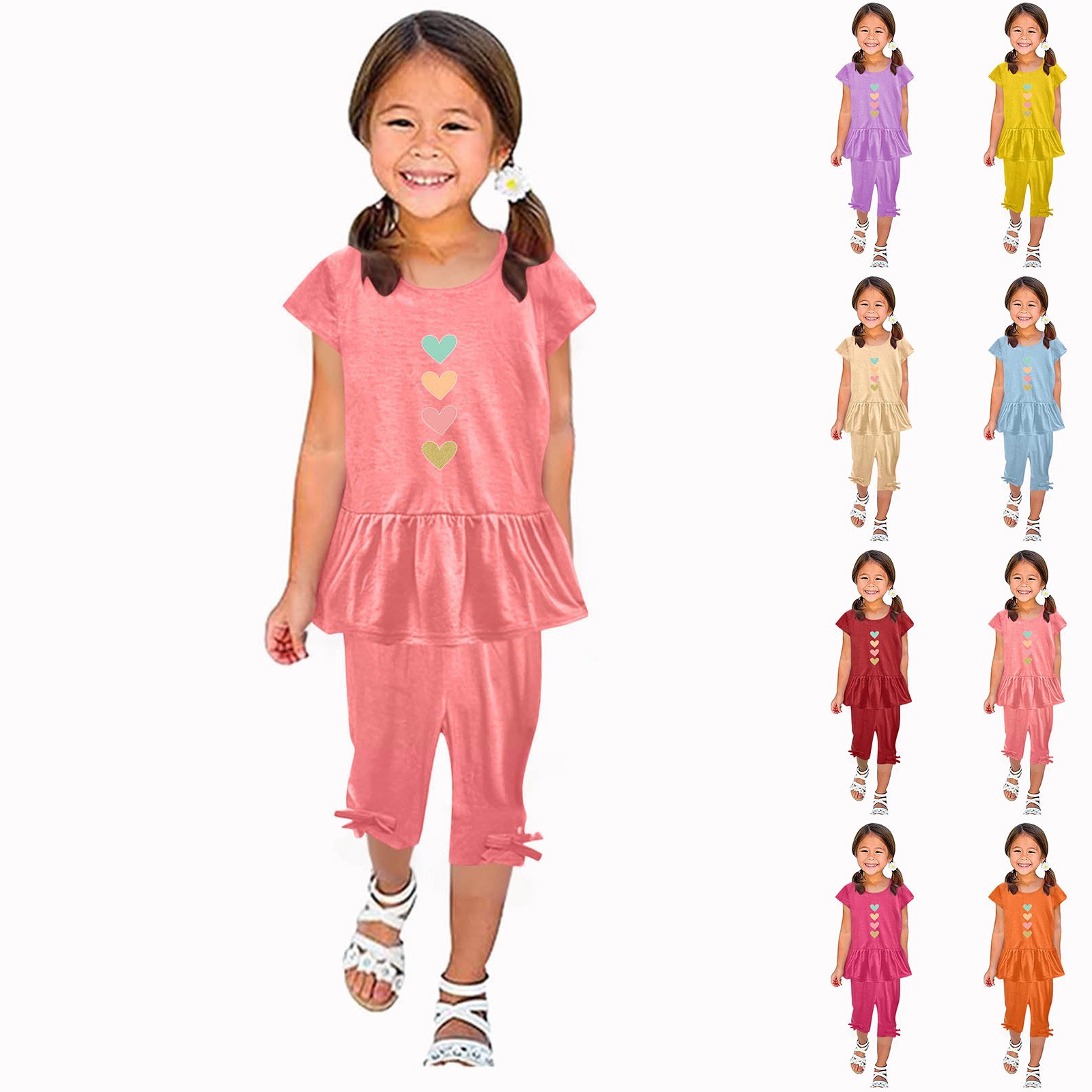 Girls' Cartoon Print Summer Set - Top & Capri Pants