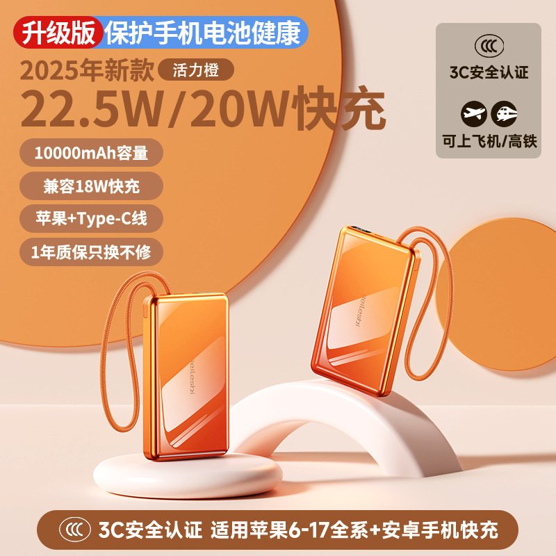 22.5W Fast Charge Power Bank - Built-in Cables, 10000/20000mAh