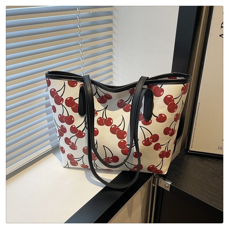 Cherry Print Tote Bag - Large Shoulder Handbag