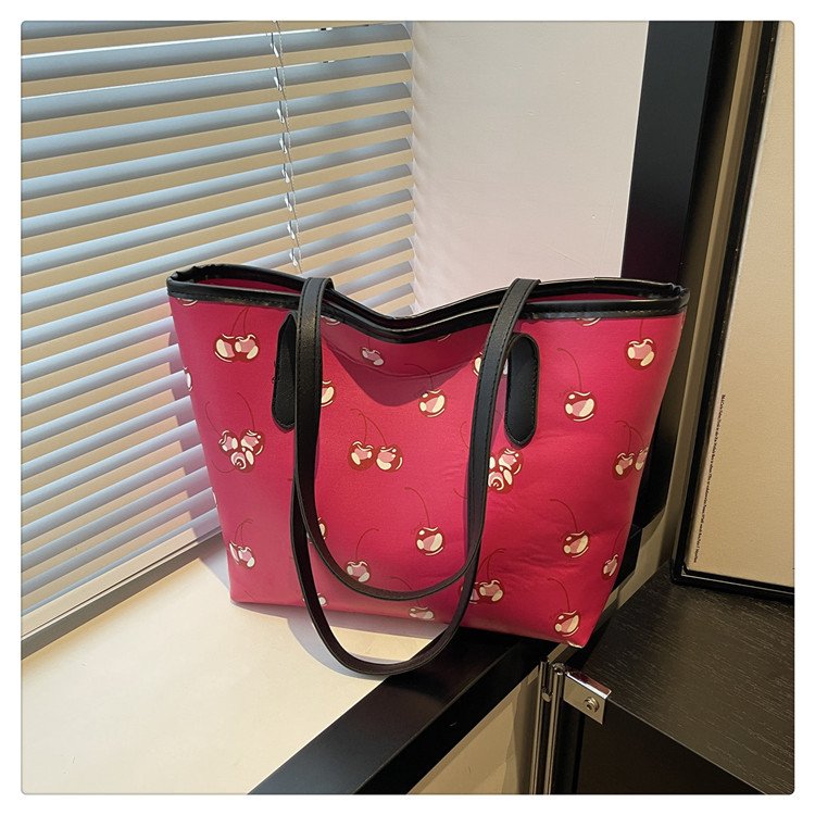 Cherry Print Tote Bag - Large Shoulder Handbag