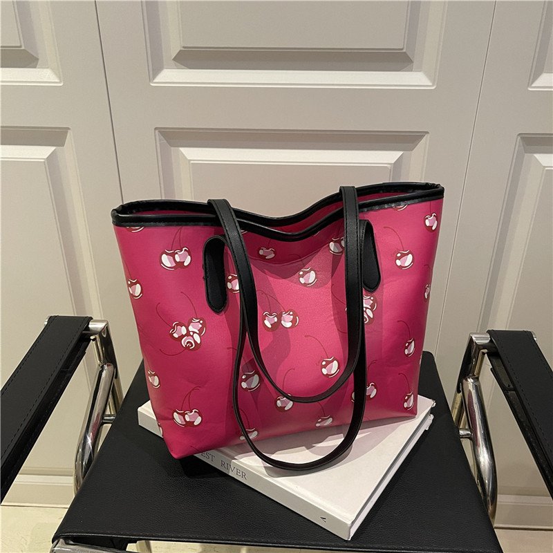 Cherry Print Tote Bag - Large Shoulder Handbag