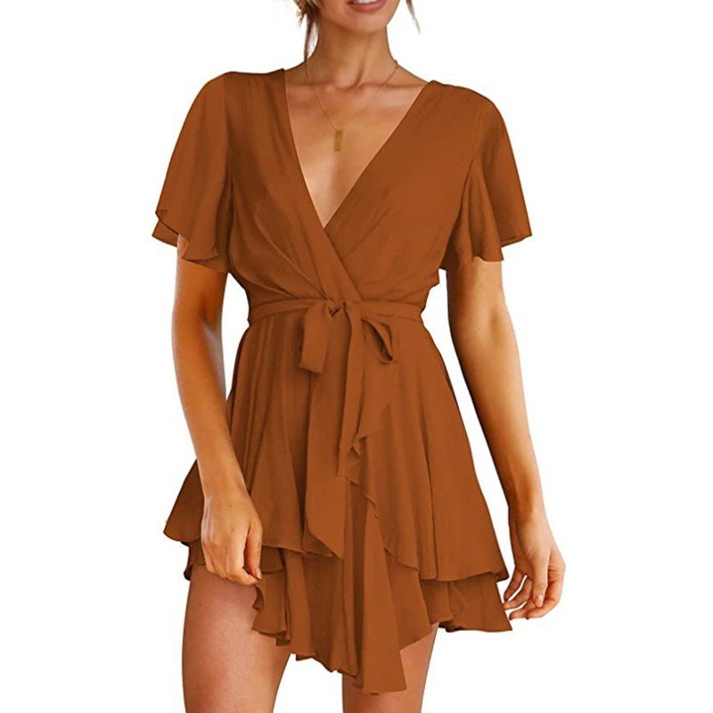 Women's V-Neck Casual Summer Dress - Short Sleeve
