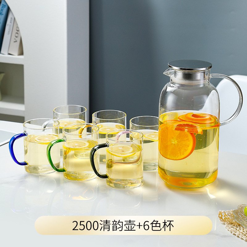 Heat-Resistant Glass Water Pitcher Set - 2.5L with Cups