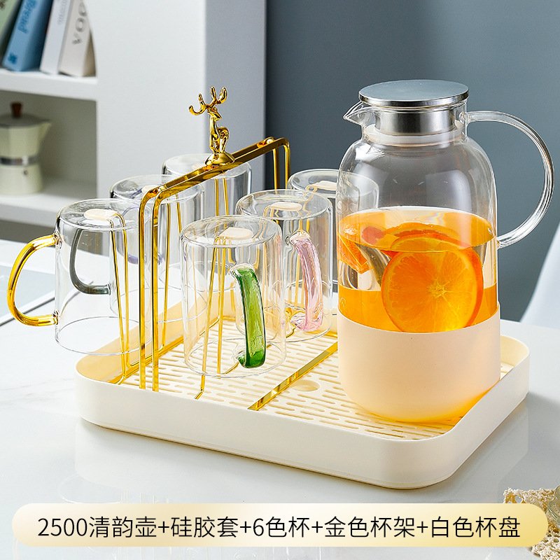 Heat-Resistant Glass Water Pitcher Set - 2.5L with Cups
