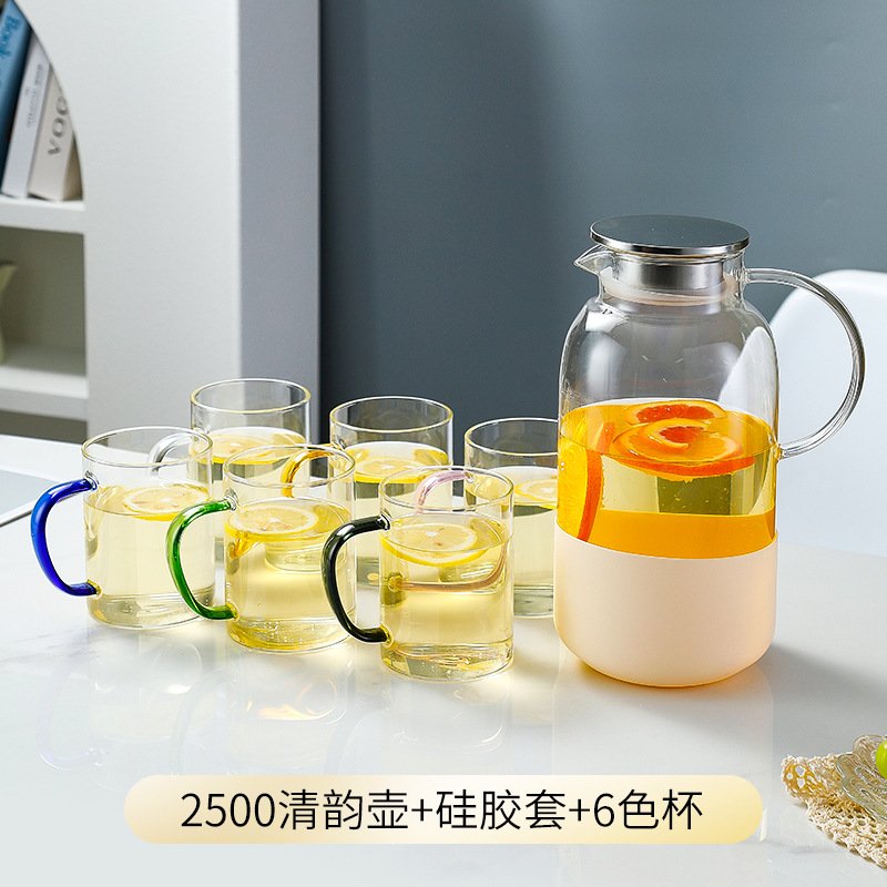 Heat-Resistant Glass Water Pitcher Set - 2.5L with Cups