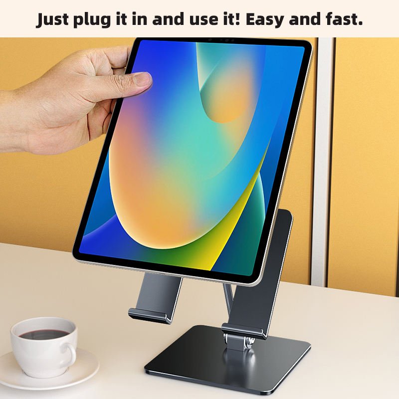 Adjustable Metal Phone & Tablet Desk Stand - Foldable Universal Holder