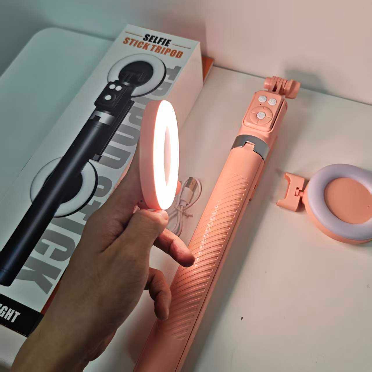 1.8M Foldable Ring Light with Selfie Stick Tripod - Dual LED, Wireless Remote