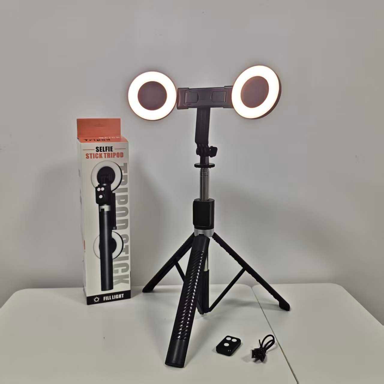 1.8M Foldable Ring Light with Selfie Stick Tripod - Dual LED, Wireless Remote