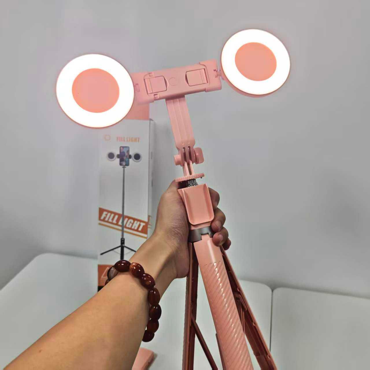 1.8M Foldable Ring Light with Selfie Stick Tripod - Dual LED, Wireless Remote