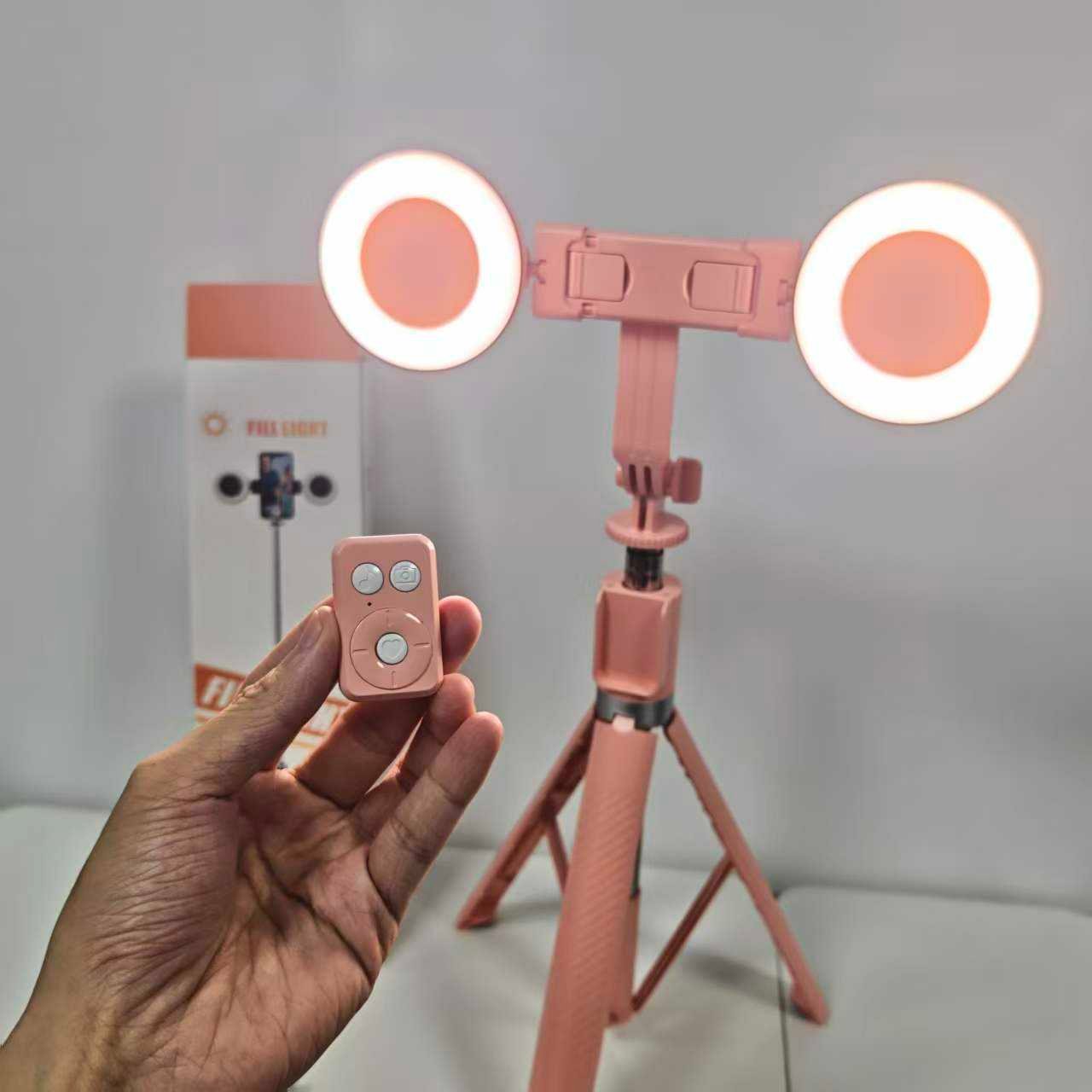 1.8M Foldable Ring Light with Selfie Stick Tripod - Dual LED, Wireless Remote