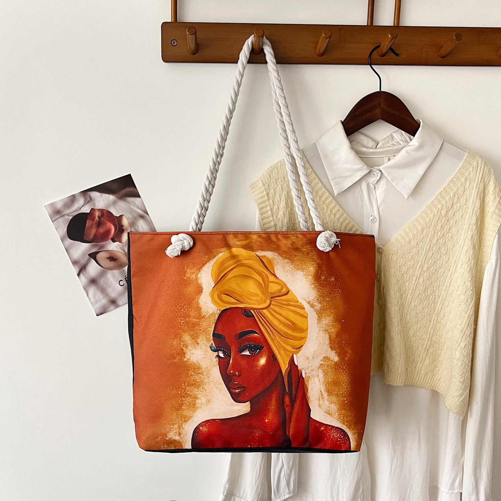 Vintage Rope Handle Beach Shopping Bag - Large Capacity Canvas Tote