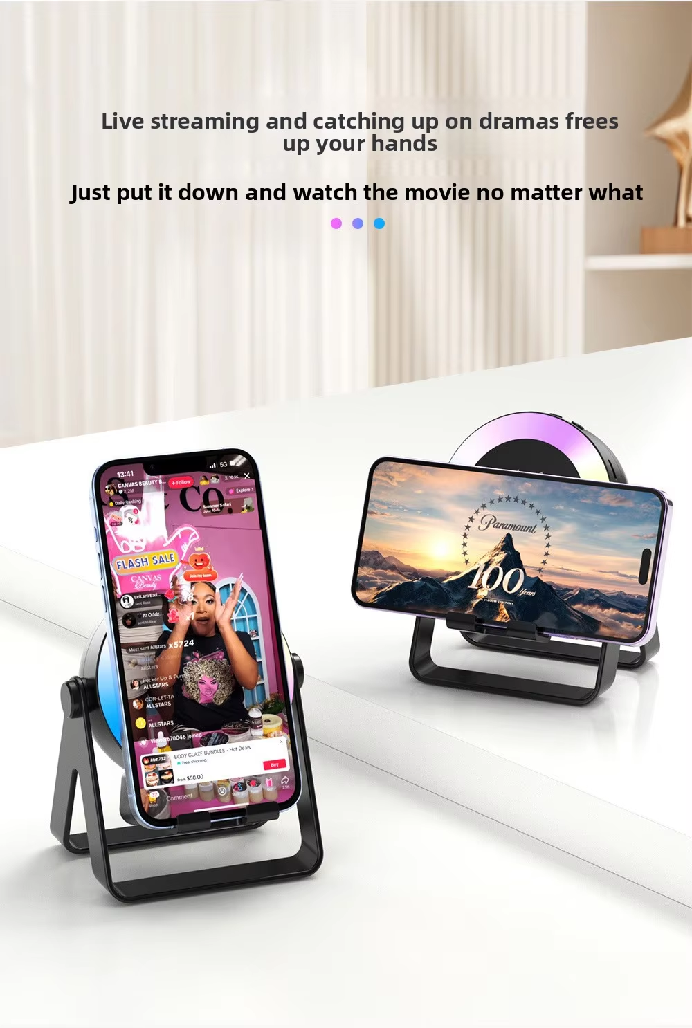 ZF18 Bluetooth Speaker with 360-Degree Rotating RGB Light Phone Stand