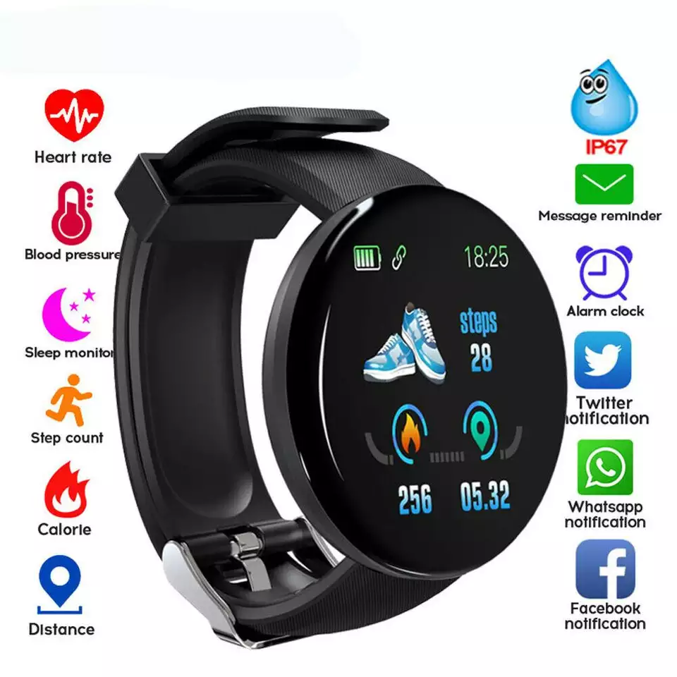 D18 Waterproof Bluetooth Smart Watch - Heart Rate & Sleep Tracking
