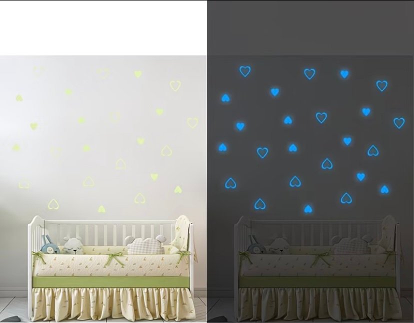 24 heart glowing stickers