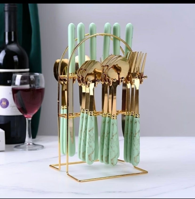 Stainless steel porcelain look knife and Fork set